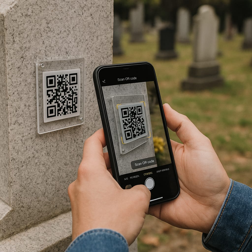 Placa de acrílico con código QR en memorial